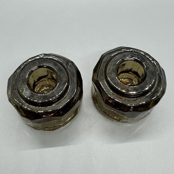 Vtg Fostoria Amber Brown Glass Taper Candle Stick Holder 2" Stackable Depression - Picture 2 of 11